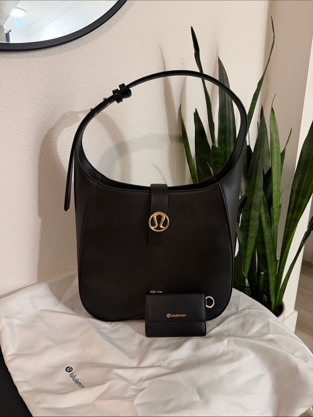 lululemon athletica cactus leather alternative shoulder bag AND matching wallet